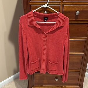 Eileen Fisher button down sweater w/collar, dark orange, size large,great 4 fall